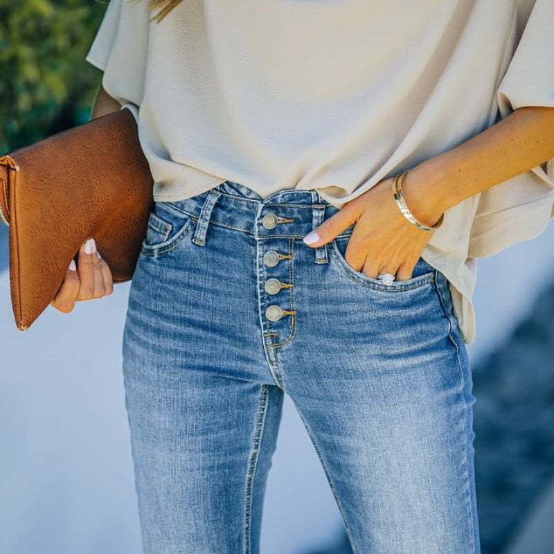 Sandsberg-Jahre-Vintage-Jeans mit hoher Taille und ausgestelltem Bein