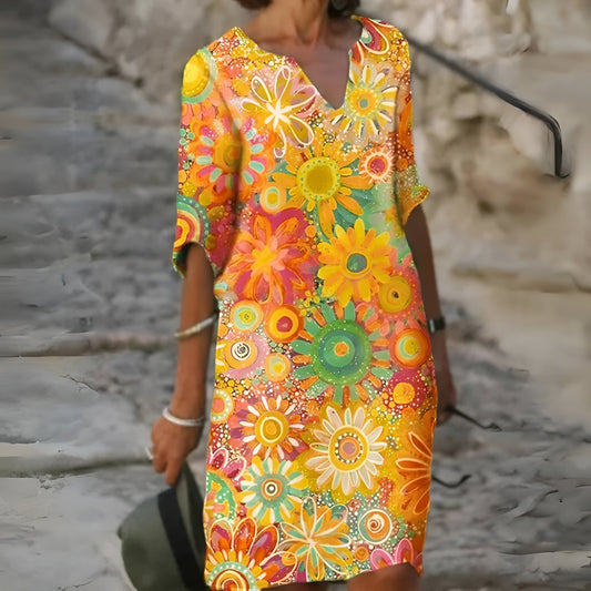 Leila – Grafisches Damen-Blumenkleid