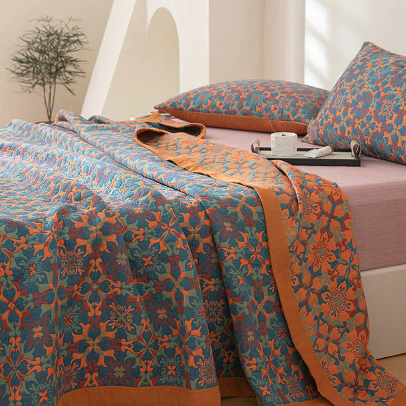 & Blaues Muster Sechs-lagiges Baumwoll-Quilt - TerraLoom