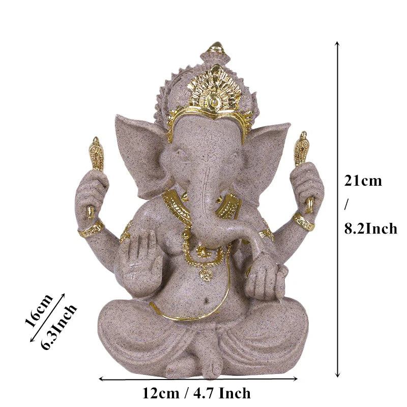 Heimdekoration Natur Sandstein Indische Ganesha Figur Religiöse Hindu Elefantengott Statuen Fengshui Elefantenkopf Buddha