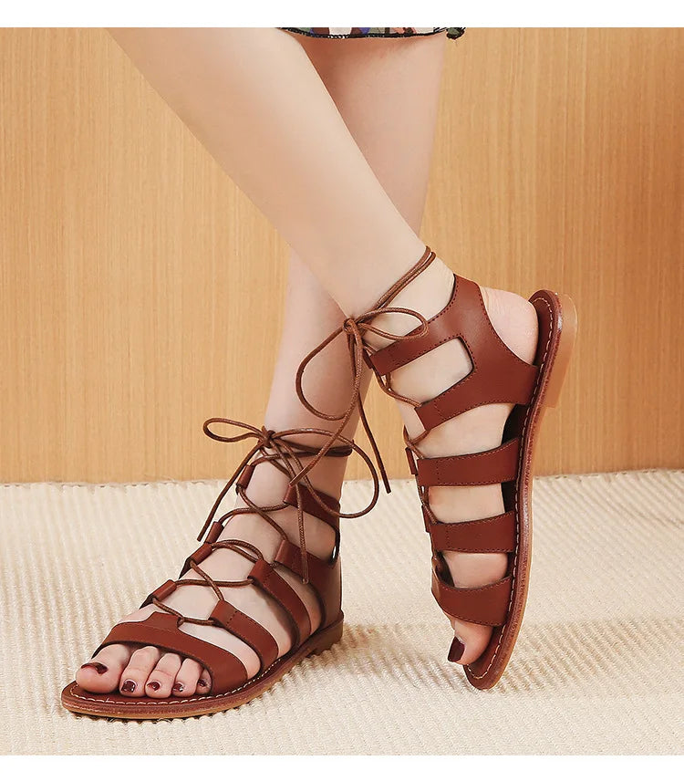 Sommer Damen Oberbekleidung Sandalen römischer Stil Schuhe Damen lässige Ballerinas Bindungsdesign Walking und Arbeitskleidung