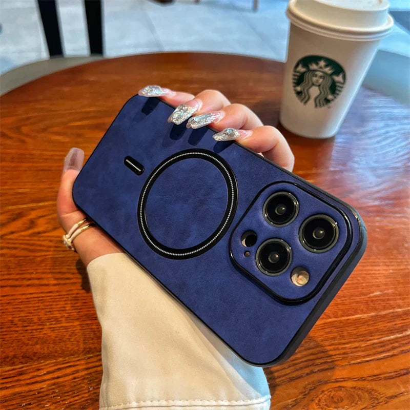 Luxus Hirschleder Apple iPhone Hülle | Magnetische Handyhülle, Kabellose Case, MagSafe, Wireless-Laden, Schutzhülle, Cover iPhone 15, 14, 13 Pro Max Plus