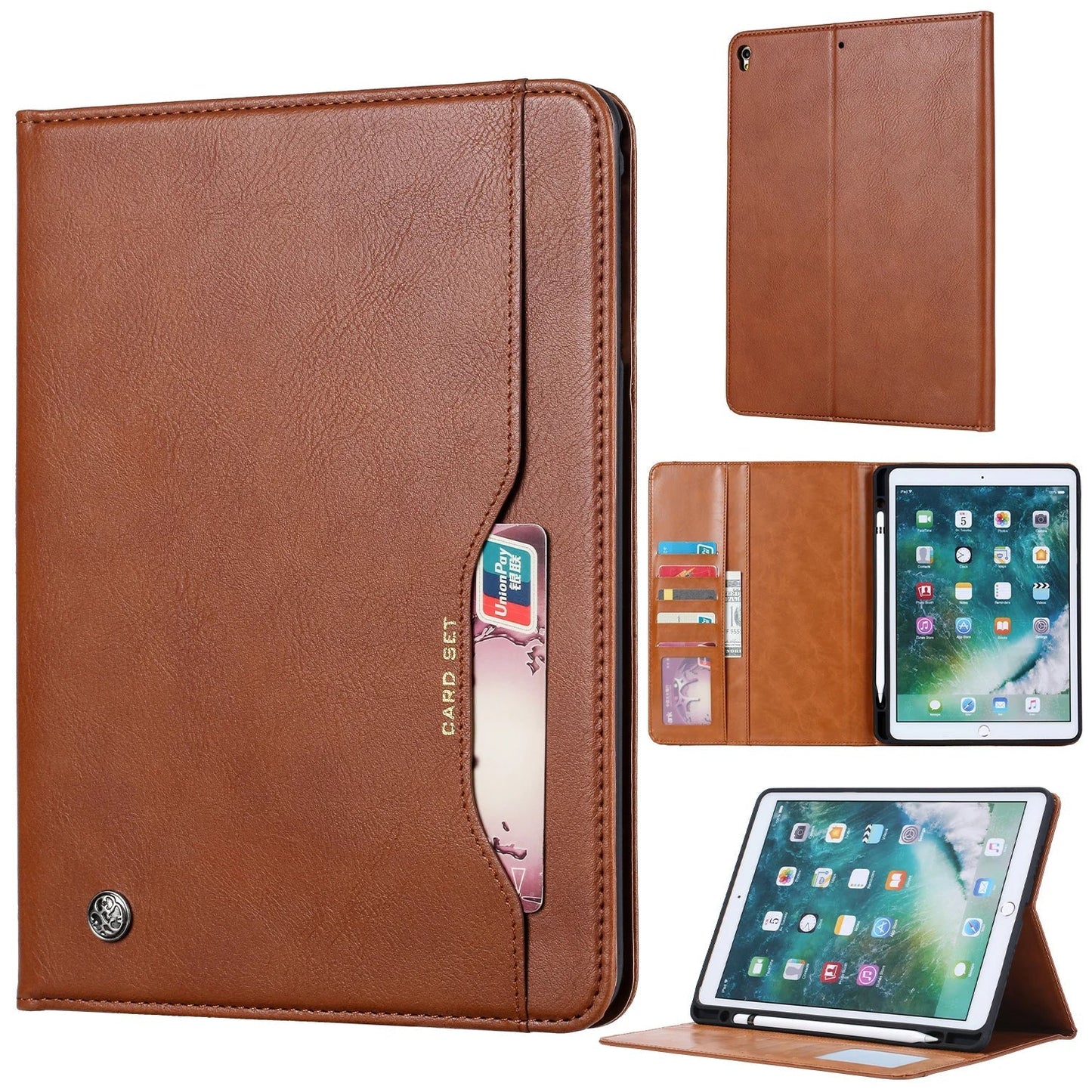 Leder Flip Case für iPad 9,7 (2017-2018), 10,2 (7. / 8. Gen), Air 2/3/4, Pro 9,7/10,5/11 - Wasserdicht, Stoßfest, Business Tablet Hülle