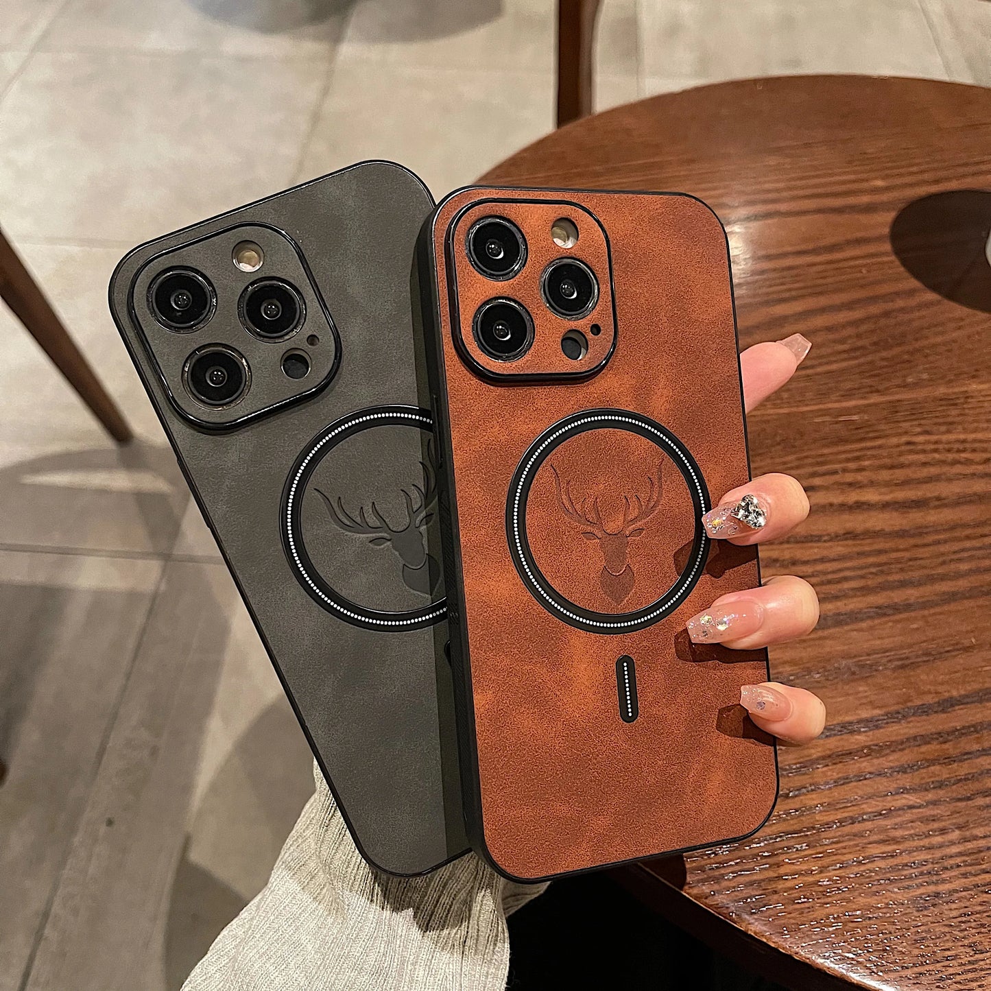 Luxus Hirschleder Apple iPhone Hülle | Magnetische Handyhülle, Kabellose Case, MagSafe, Wireless-Laden, Schutzhülle, Cover iPhone 15, 14, 13 Pro Max Plus