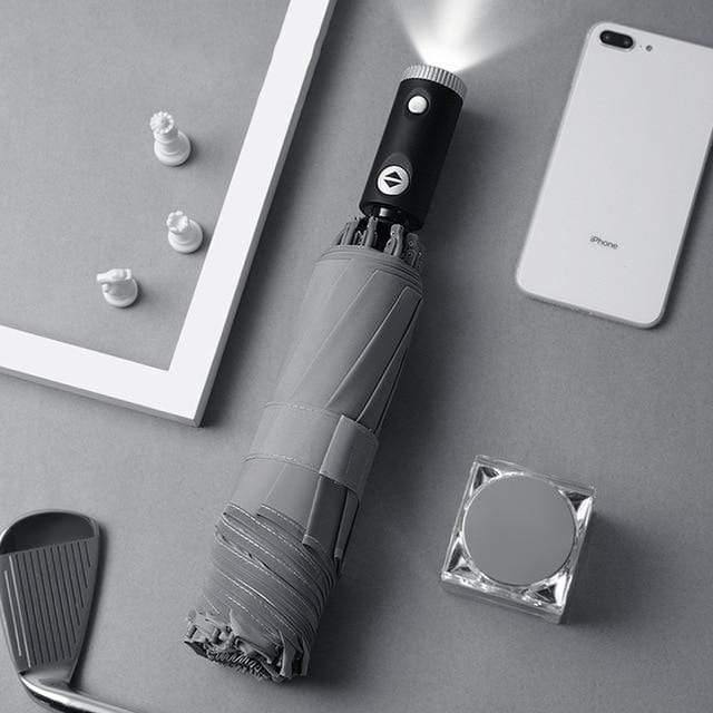 Automatischer Regenschirm mit reflektierendem Streifen, umgekehrter LED-Licht-Regenschirm, dreifach faltbar, invertiert, 10 Rippen, winddichte Regenschirme für Reisen