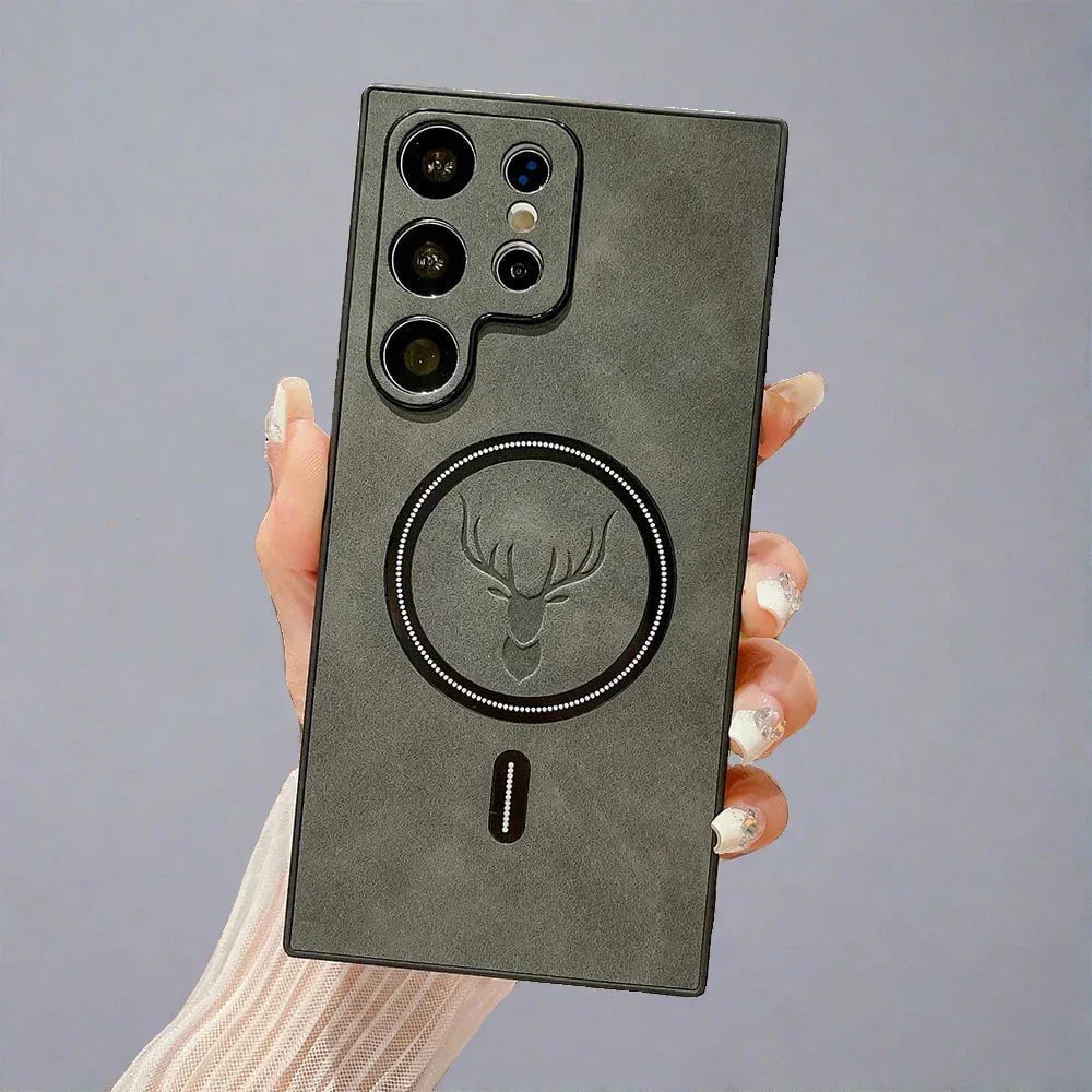 Lederhülle für Samsung-Telefon | Magnetische kabellose Ladehülle