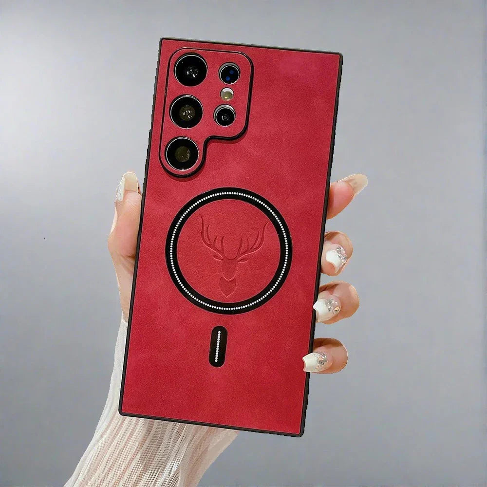 Lederhülle für Samsung-Telefon | Magnetische kabellose Ladehülle