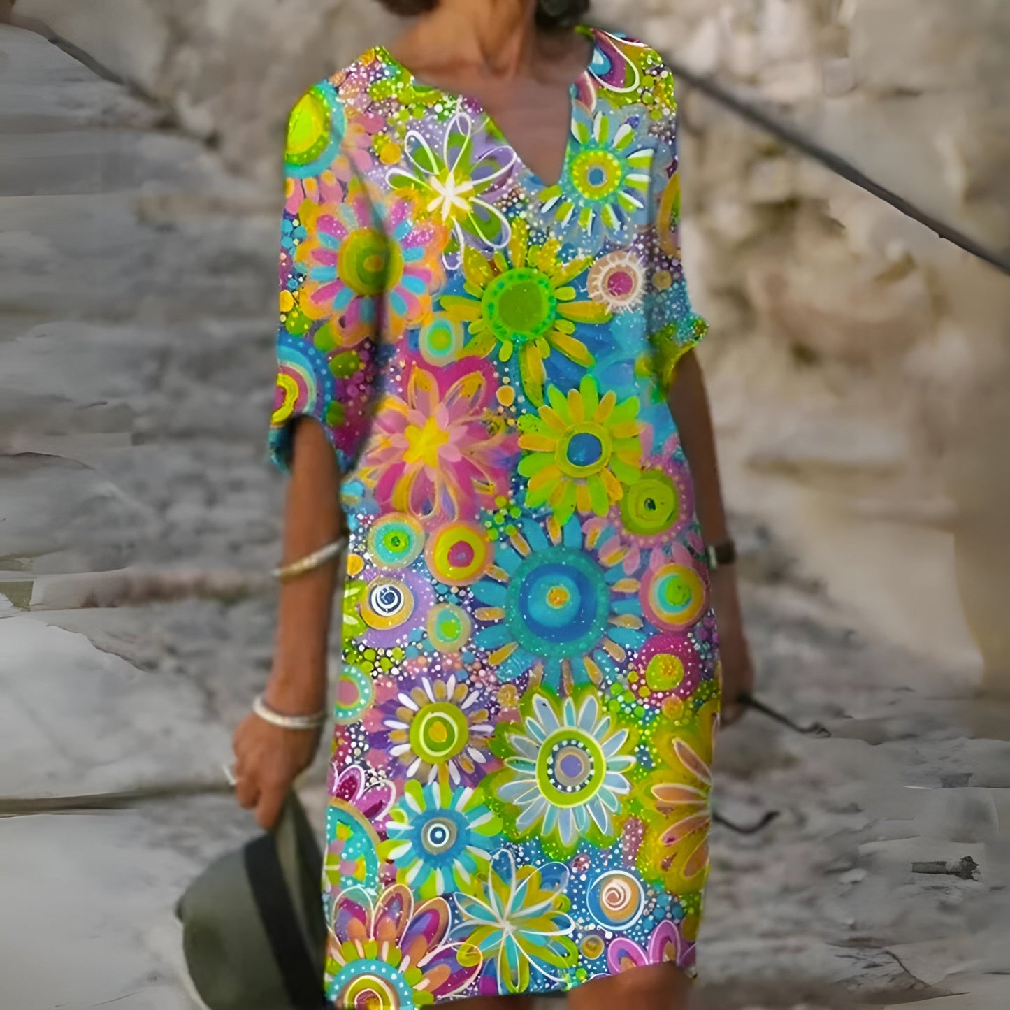 Leila – Grafisches Damen-Blumenkleid