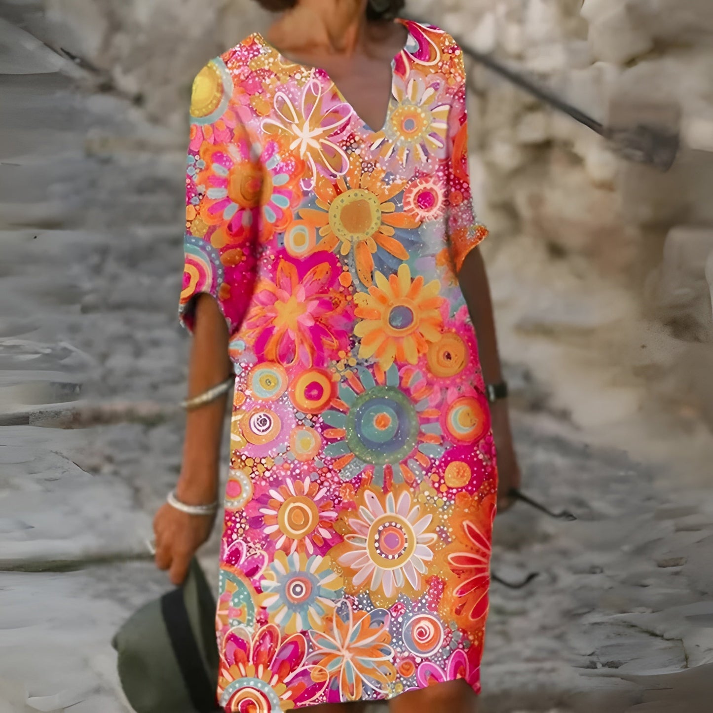 Leila – Grafisches Damen-Blumenkleid