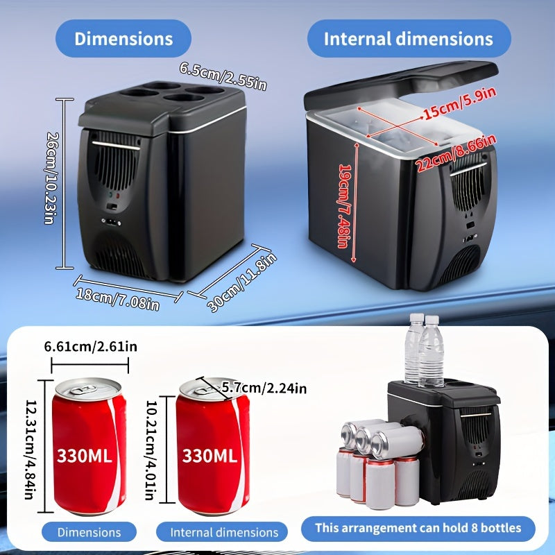 Kompakter 6L tragbarer Mini-Kühlschrank für Autos – DC 12V elektrischer Kühler für Getränke, Meeresfrüchte und Obst, ideal für Reisen und Outdoor-Abenteuer