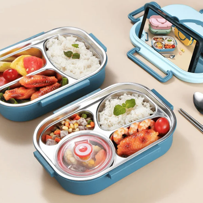 Thermo-Lunchbox aus Edelstahl – innen aus Edelstahl – 3 oder 4 Fächer mit Suppenschüssel – Wanduhr