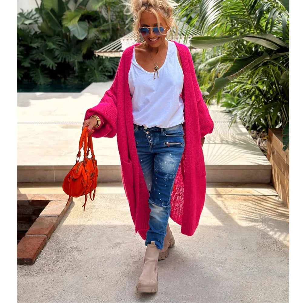 Stylische peace strickjacke