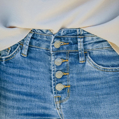 Sandsberg-Jahre-Vintage-Jeans mit hoher Taille und ausgestelltem Bein