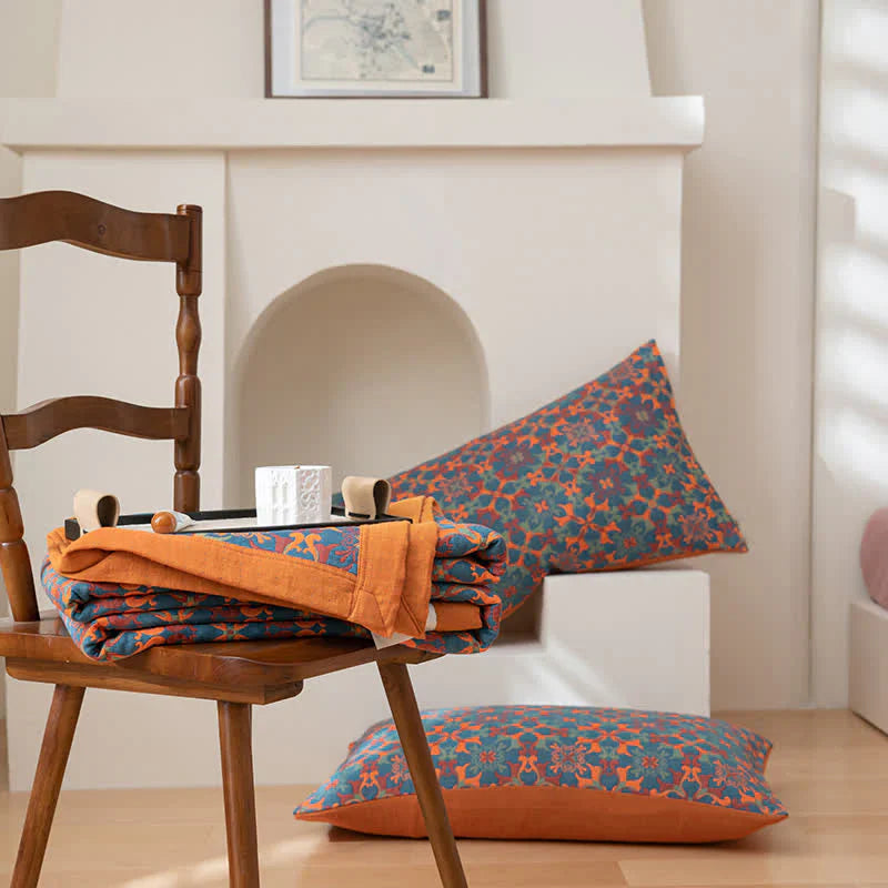 & Blaues Muster Sechs-lagiges Baumwoll-Quilt - TerraLoom