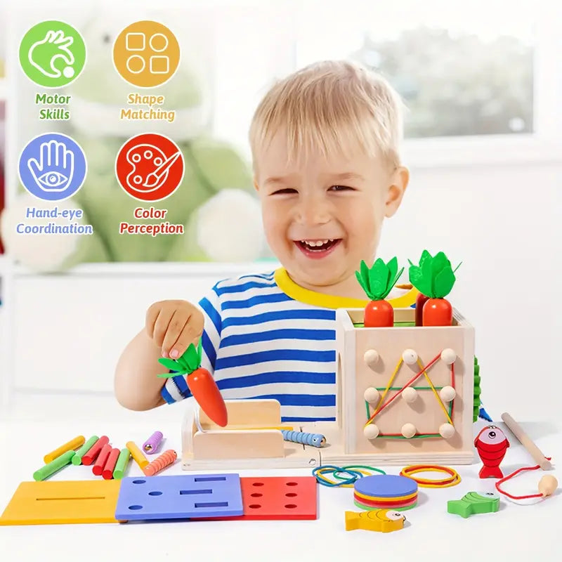 8-in-1 Holz Montessori Spielbox – Pädagogisches Spielzeug für Babys