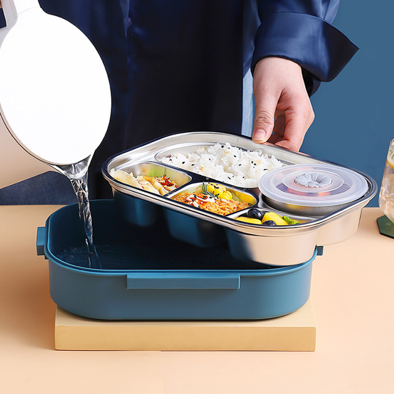 Thermo-Lunchbox aus Edelstahl – innen aus Edelstahl – 3 oder 4 Fächer mit Suppenschüssel – Wanduhr