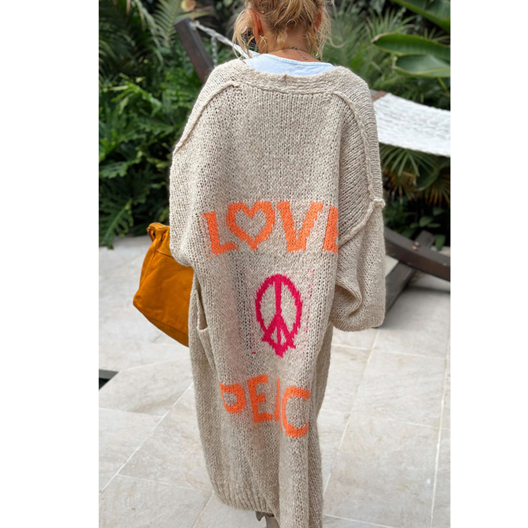 Stylische peace strickjacke