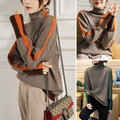 Rollkragenpullover mit kontrastierenden Ärmeln