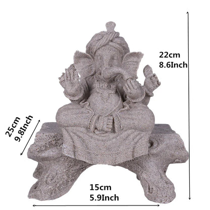 Heimdekoration Natur Sandstein Indische Ganesha Figur Religiöse Hindu Elefantengott Statuen Fengshui Elefantenkopf Buddha