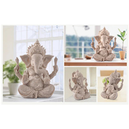 Heimdekoration Natur Sandstein Indische Ganesha Figur Religiöse Hindu Elefantengott Statuen Fengshui Elefantenkopf Buddha