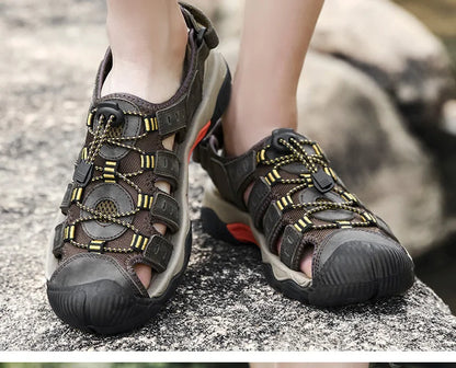 Sommer Herren Outdoor Sandalen Strand Schuhe Echtes Leder Trekking Wandern