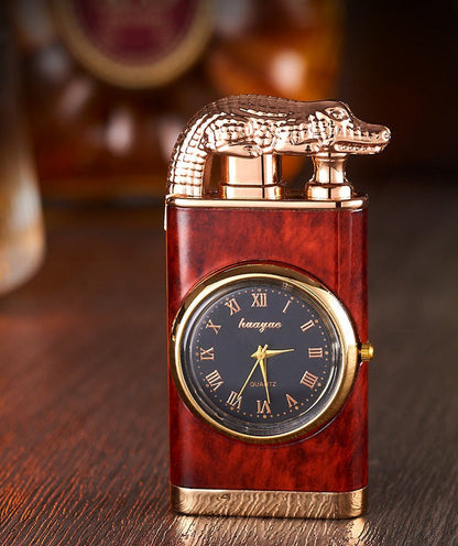 Sandsberg Feuerzeug mit Quarzuhr, Metallstanze, winddichtes Feuerzeug mit blauer Flamme und Alligatorkopf