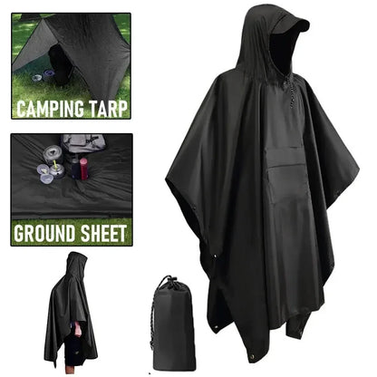 3 in 1 Outdoor Militär Regenmantel - Mit Kapuze wasserdichter Regenponcho mit Ärmeln, Motorrad-Regenabdeckung, ideal für Camping, Wandern und Reisen