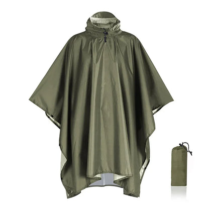 3 in 1 Outdoor Militär Regenmantel - Mit Kapuze wasserdichter Regenponcho mit Ärmeln, Motorrad-Regenabdeckung, ideal für Camping, Wandern und Reisen