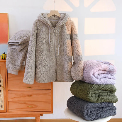 Gemütliches 2-teiliges Coral-Fleece-Set für Herbst und Winter – Warmes Homewear mit Kapuze