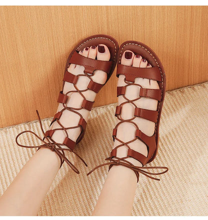 Sommer Damen Oberbekleidung Sandalen römischer Stil Schuhe Damen lässige Ballerinas Bindungsdesign Walking und Arbeitskleidung