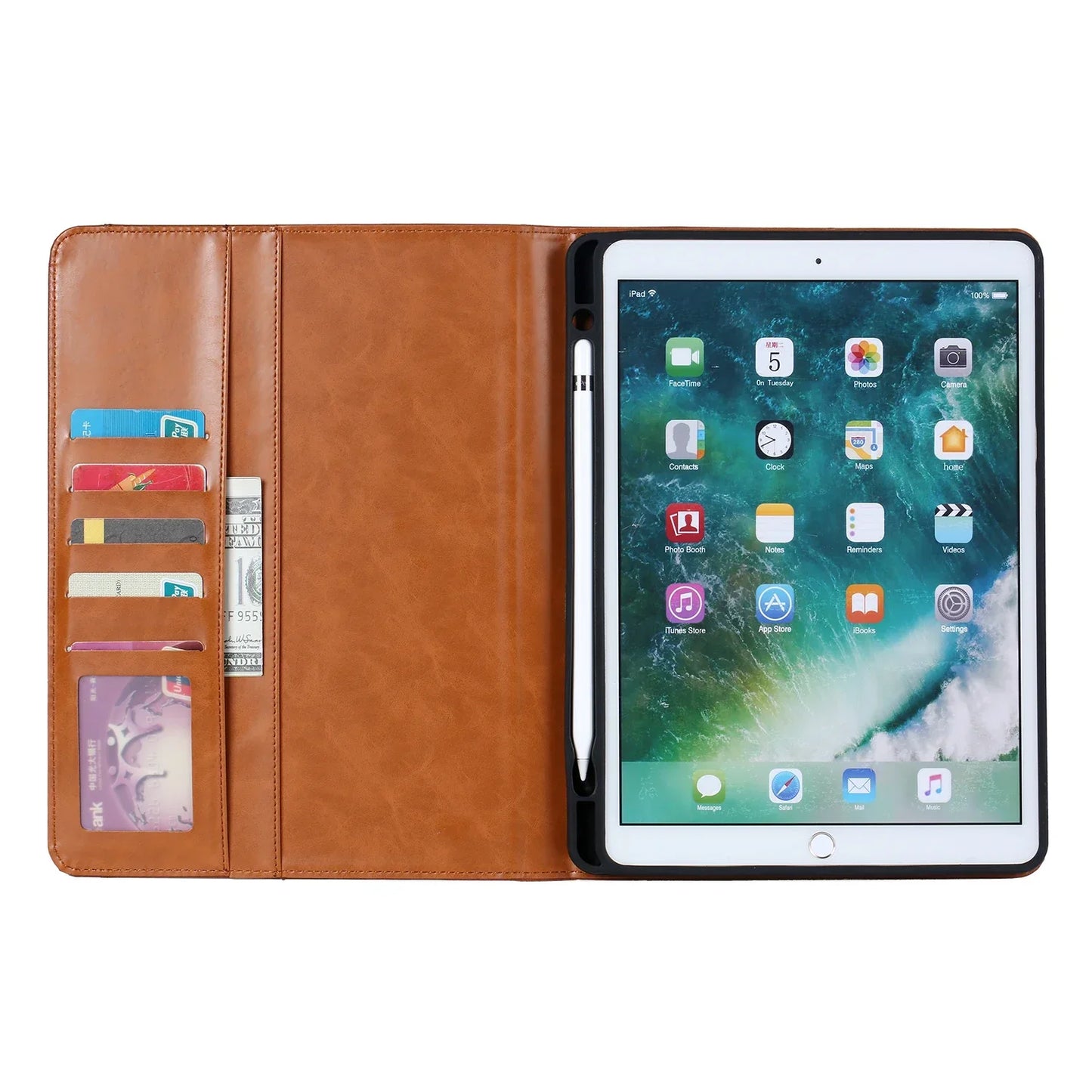 Leder Flip Case für iPad 9,7 (2017-2018), 10,2 (7. / 8. Gen), Air 2/3/4, Pro 9,7/10,5/11 - Wasserdicht, Stoßfest, Business Tablet Hülle