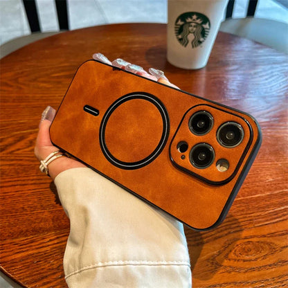 Luxus Hirschleder Apple iPhone Hülle | Magnetische Handyhülle, Kabellose Case, MagSafe, Wireless-Laden, Schutzhülle, Cover iPhone 15, 14, 13 Pro Max Plus