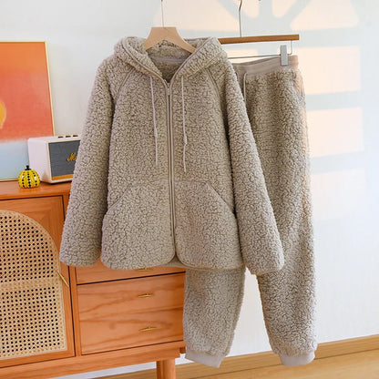 Gemütliches 2-teiliges Coral-Fleece-Set für Herbst und Winter – Warmes Homewear mit Kapuze