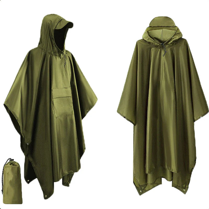 3 in 1 Outdoor Militär Regenmantel - Mit Kapuze wasserdichter Regenponcho mit Ärmeln, Motorrad-Regenabdeckung, ideal für Camping, Wandern und Reisen