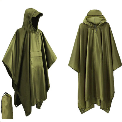 3 in 1 Outdoor Militär Regenmantel - Mit Kapuze wasserdichter Regenponcho mit Ärmeln, Motorrad-Regenabdeckung, ideal für Camping, Wandern und Reisen