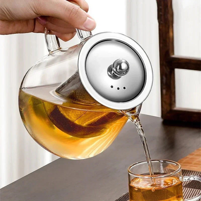 450ml-950ml Hitzebeständige Glas Teekanne – Edelstahl Teesieb, Blumen-Kessel für Kung Fu Teewaren, Puer- und Oolong-Tee