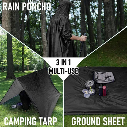 3 in 1 Outdoor Militär Regenmantel - Mit Kapuze wasserdichter Regenponcho mit Ärmeln, Motorrad-Regenabdeckung, ideal für Camping, Wandern und Reisen