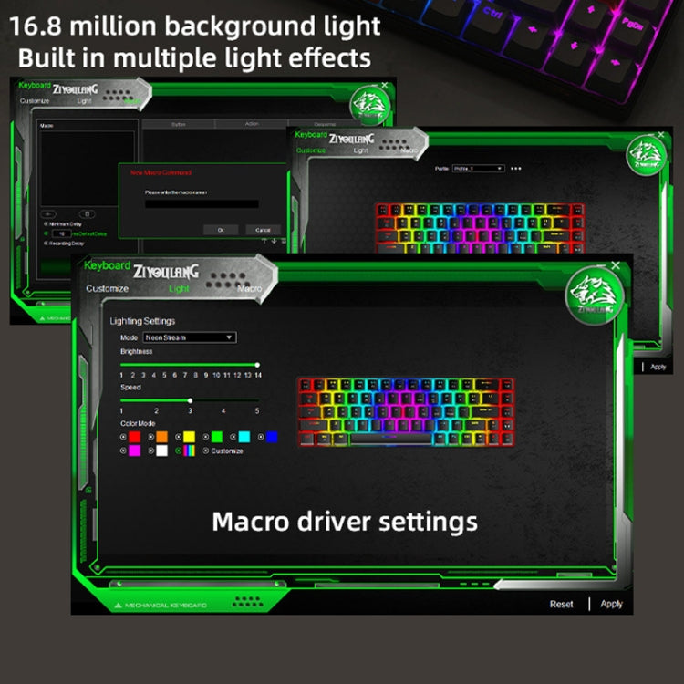 Sandsberg | ZIYOU LANG T8 68 Tasten RGB Gaming Mechanische Tastatur, Kabellänge: 1,5m, Stil: Mikro Licht Version Grüner Schaft