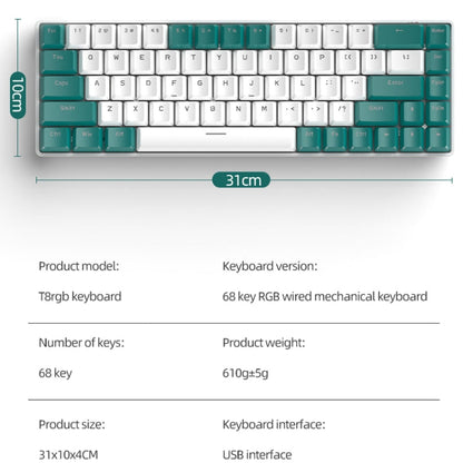 Sandsberg | ZIYOU LANG T8 68 Tasten RGB Gaming Mechanische Tastatur, Kabellänge: 1,5m, Stil: Mikro Licht Version Grüner Schaft