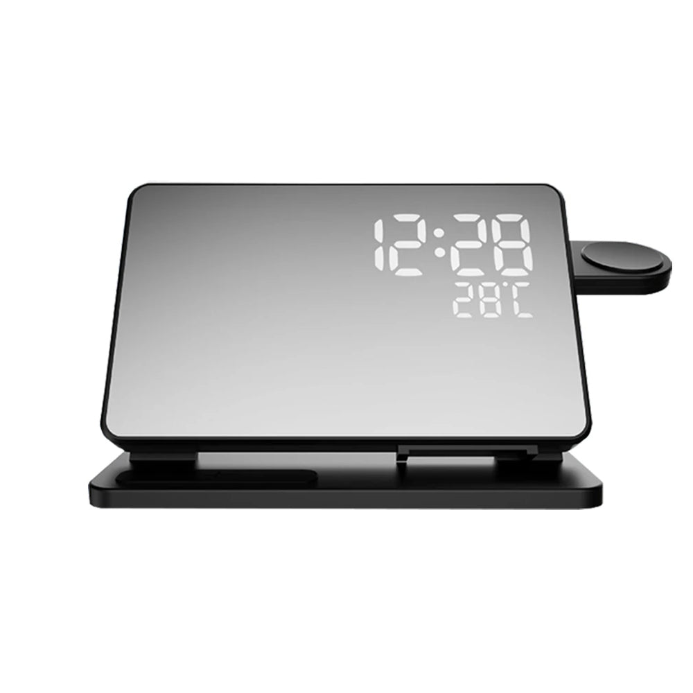 3-in-1 Schnellladestation | Premium Wireless Fast Charging Dockingstation mit Wecker | für Apple iPhone, Watch & AirPods