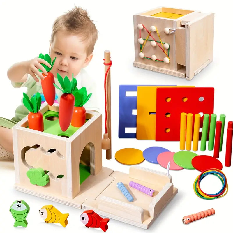 8-in-1 Holz Montessori Spielbox – Pädagogisches Spielzeug für Babys