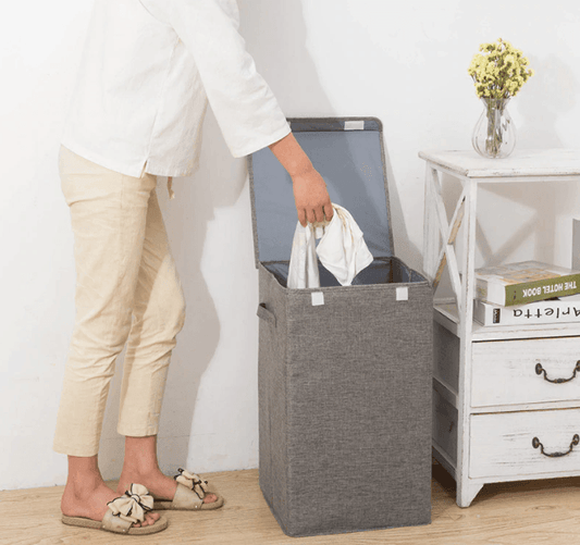 Bamboo Leinen Wäschekorb Mit Deckel