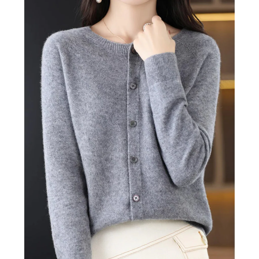 Damen Rundhals Cardigan Pullover