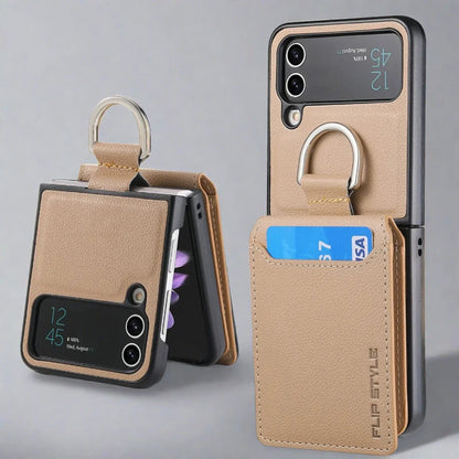 Samsung Z Flip 4 / Flip 3 Hülle | Leder Geldbörse Kartenhalter Ringhalter Ständer