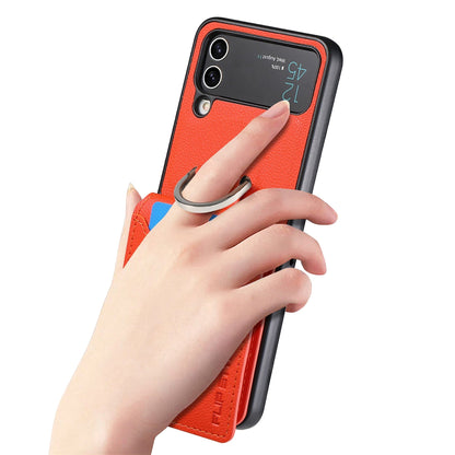 Samsung Z Flip 4 / Flip 3 Hülle | Leder Geldbörse Kartenhalter Ringhalter Ständer