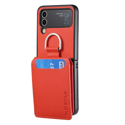 Samsung Z Flip 4 / Flip 3 Hülle | Leder Geldbörse Kartenhalter Ringhalter Ständer