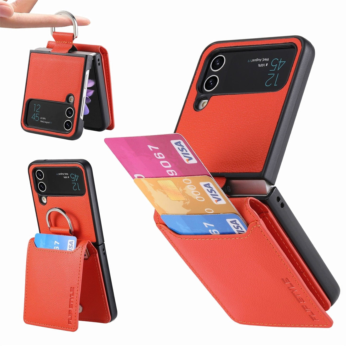 Samsung Z Flip 4 / Flip 3 Hülle | Leder Geldbörse Kartenhalter Ringhalter Ständer
