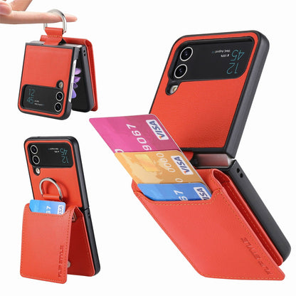 Samsung Z Flip 4 / Flip 3 Hülle | Leder Geldbörse Kartenhalter Ringhalter Ständer
