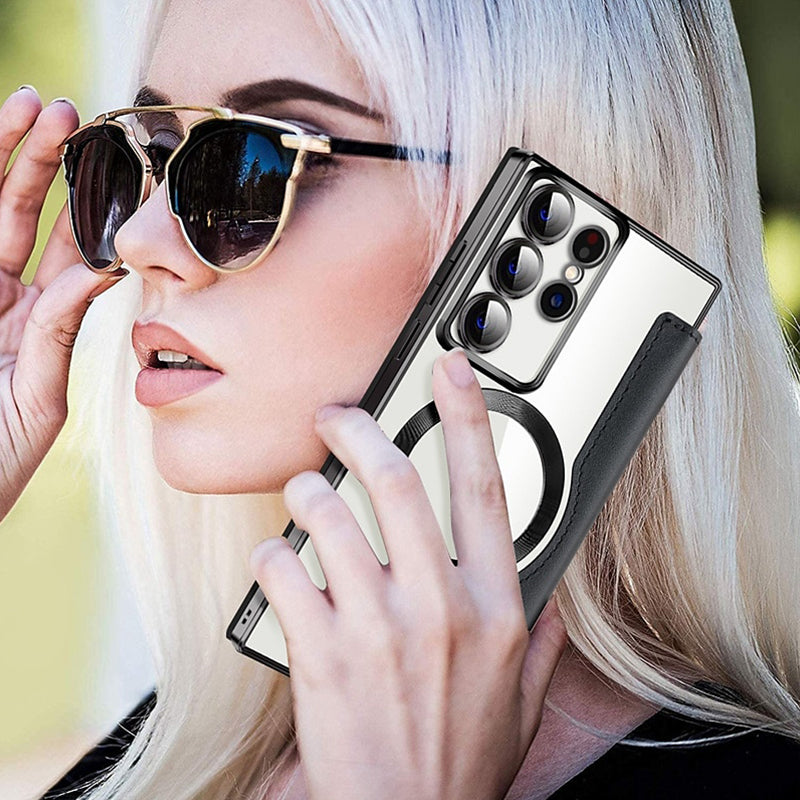 📱2024 Neue Leder strukturierte Flip Handytasche für Samsung