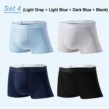 4 Stück Herren Eis-Satin Antibakterielle Atmungsaktive Boxershorts